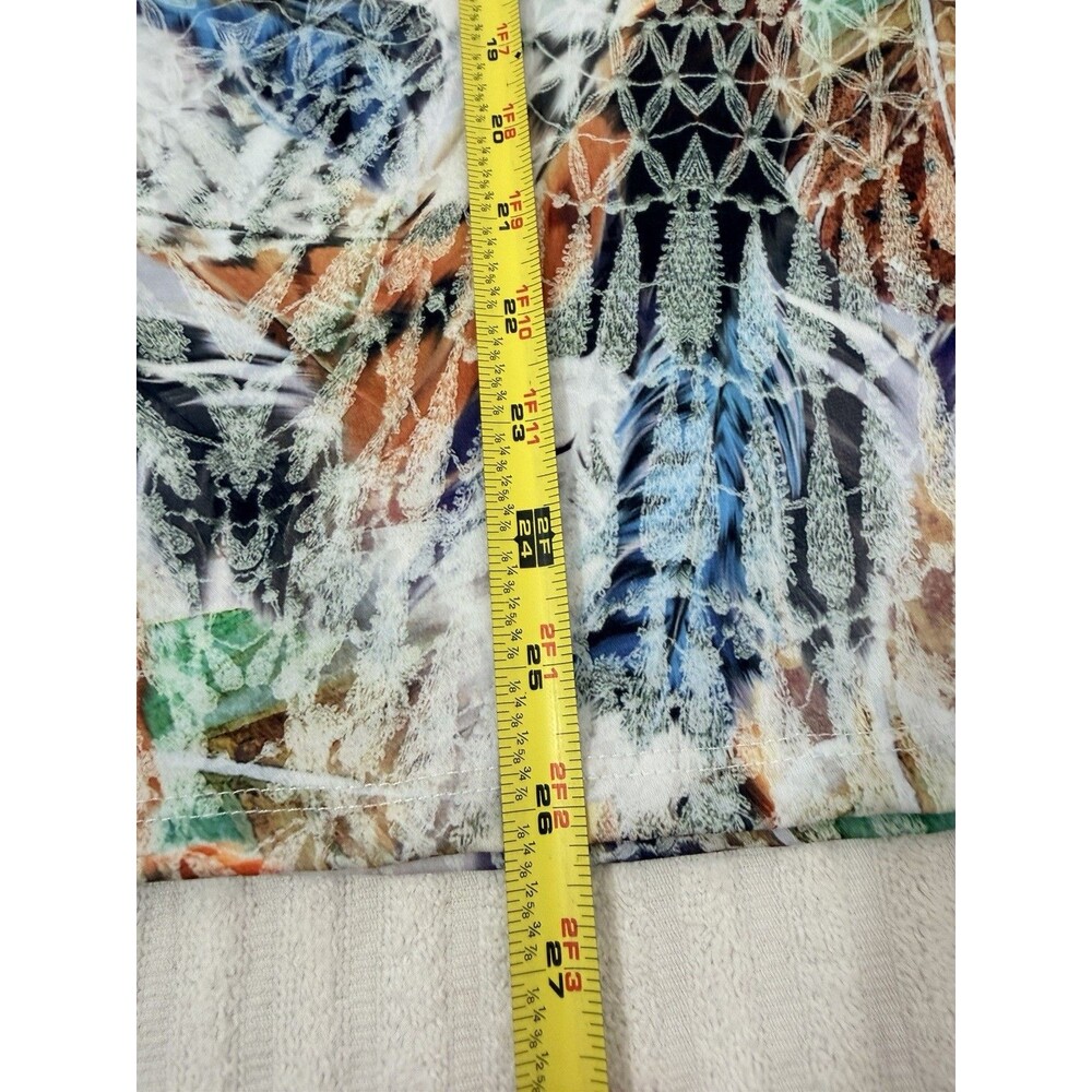 Cactus Women's L Feather Print Tunic Top Long Sleeve Rhinestone Boho Blouse - Picture 9 of 15